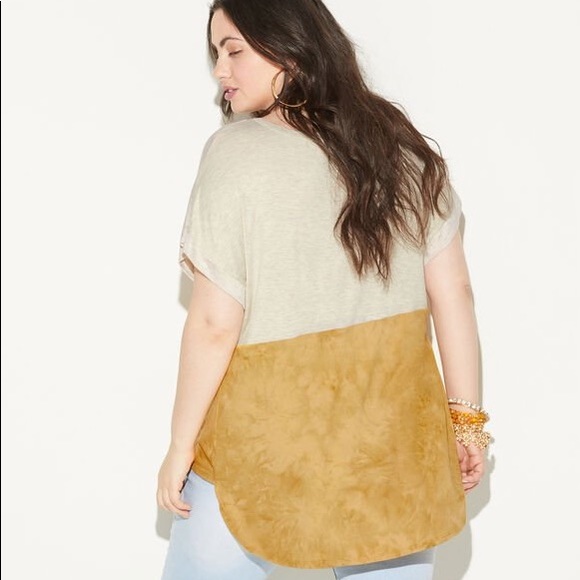 2X Inspired Tan & Mustard Colorblock High-Low Top - Picture 2 of 12
